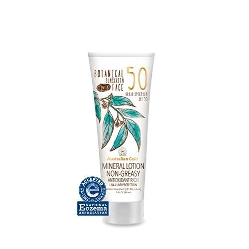 Australian Gold Botanical Sunscreen Tinted Face Mineral Lotion SPF 50, 3 Ounce | Broad Spectrum | Water Resistant