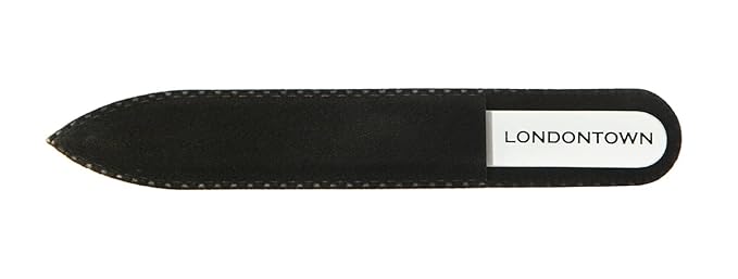 LONDONTOWN White Double-Sided Glass Nail File & Care Tool, Professional Grit Etched Crystal Manicure Accessory with Case Pouch