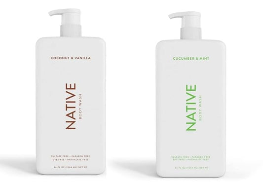 Native Body Wash | Coconut & Vanilla, Cucumber & Mint - 36 oz bottle with pump - Pack of 2