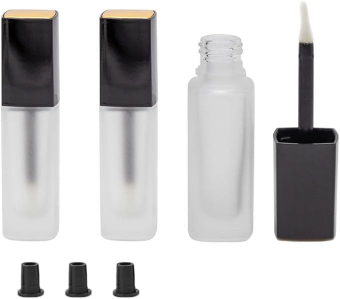 3 Pcs 5ml Frosted Glass Lip Gloss Tubes Refillable Square Lip Glaze Containers with Wands and Stoppers Mini Lip Balm Bottles Vials for DIY Makeup Travel