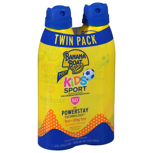 Banana Boat Kids Sport Sunscreen Spray SPF 50, Twin Pack | Kids Sunscreen Spray, Kids Sunblock Spray, Oxybenzone Free Sunscreen for Kids, Spray Sunscreen SPF 50, 6oz each