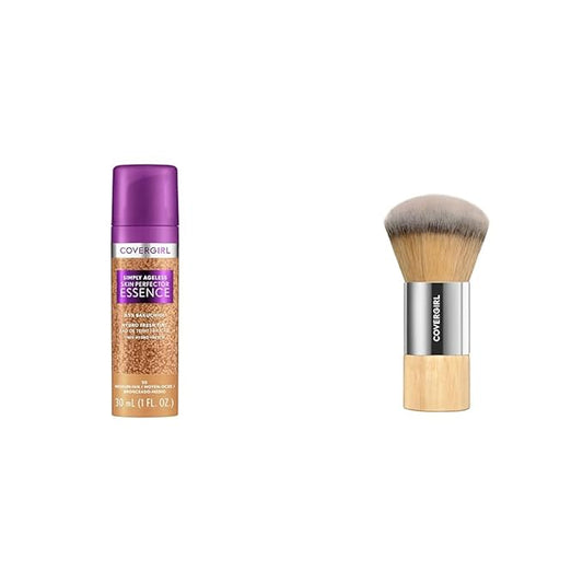 Covergirl Simply Ageless Skin Perfector Essence Foundation, 50 Medium-Tan, Tinted Skin Perfector, Skincare Makeup Hybrid with Blending Foundation Brush