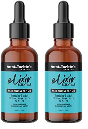 Aunt Jackie's Elixir Essentials Hair & Scalp Oil Enriched with Biotin, Rosemary & Mint, Nourishes, Thickens & Supports Hair Growth, 2 oz (Pack of 2)