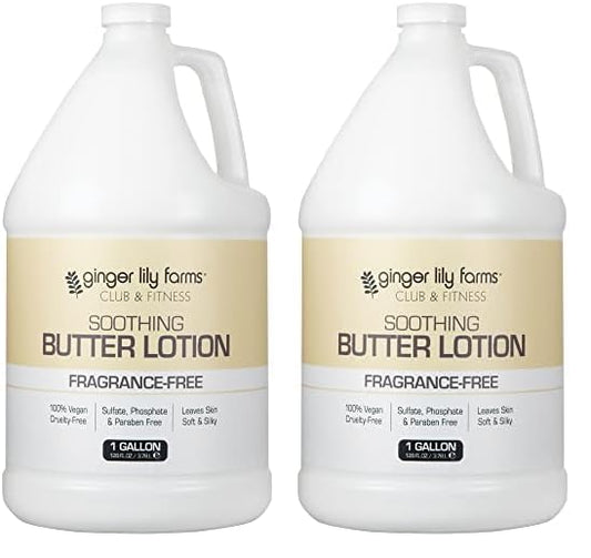 Ginger Lily Farms Club & Fitness Soothing Butter Lotion for Dry Skin, 100% Vegan & Cruelty-Free, Fragrance Free, 1 Gallon (128 fl oz) Refill (Pack of 2)