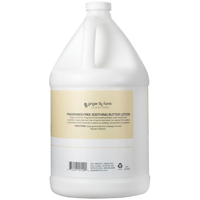 Ginger Lily Farms Club & Fitness Soothing Butter Lotion for Dry Skin, 100% Vegan & Cruelty-Free, Fragrance Free, 1 Gallon (128 fl oz) Refill (Pack of 2)