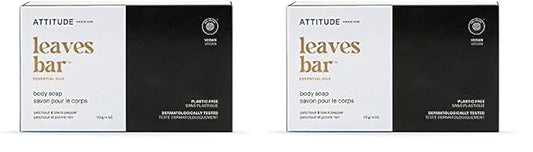 ATTITUDE Bath and Shower Body Soap Bar, EWG Verified, Plastic-free, Plant and Mineral-Based Ingredients, Vegan and Cruelty-free Personal Care Products, Patchouli and Black Pepper, 4 Ounces (Pack of 2)