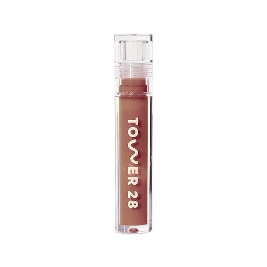 Tower 28 ShineOn Milky Lip Jelly, ALMOND, Non-Sticky, Hydrating Vegan Lip Gloss in Milky Chocolate, Apricot and Raspberry Seed Oil, Moisturizing, Clean, Cruelty Free