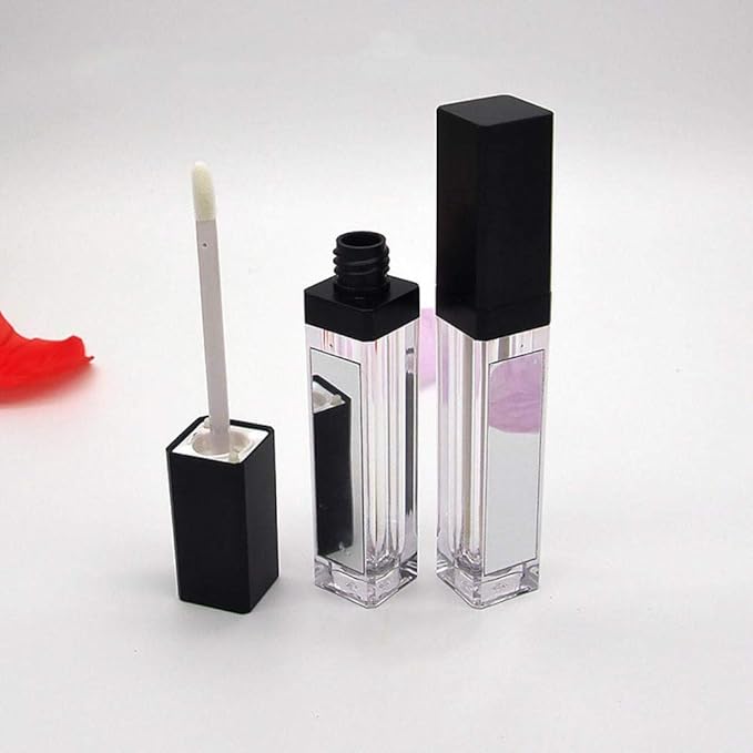 5 Pcs 7.5ml LED Light Lip Glaze Tubes with Mirrors Refillable Lip Gloss Bottles DIY Lip Balm Lipstick Tube Makeup Cosmetic Container for Woman Girl(Black)