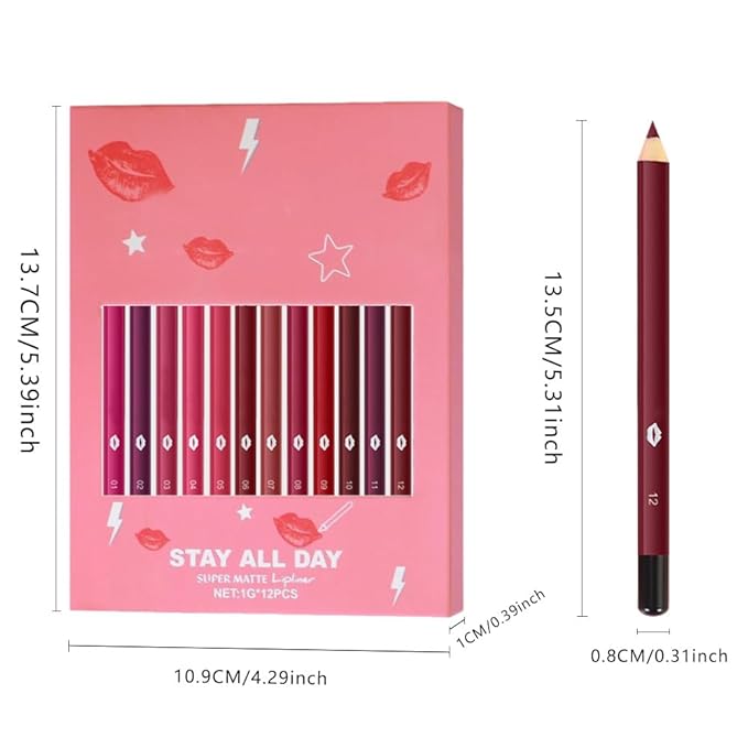 12Pcs Lip Liner Pencil Set - Matte Lip Combo for Women, Waterproof & Smudgeproof, Precise Lip Shaping & Sculpting, Includes Sharpener, Assorted Colors Set C