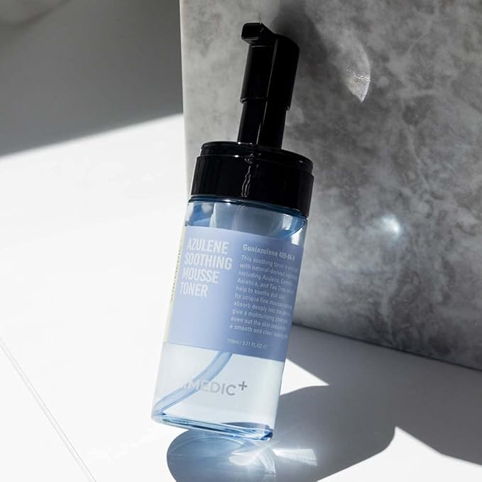 SURMEDIC Azulene Moisturizing Soothing Mousse Toner, Hydrating, Glowing, Calming Bubble Toner for Sensitive, Dry, Dull Skin, Korean Skin Care 3.71 oz / 110ml