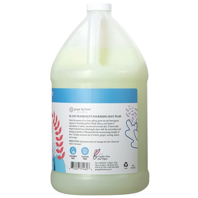 Ginger Lily Farms Botanicals Nourishing Body Wash, Island Tranquility, 100% Vegan & Cruelty-Free, Green Tea & Lemongrass Scent, 1 Gallon Refill (128 fl. oz.)