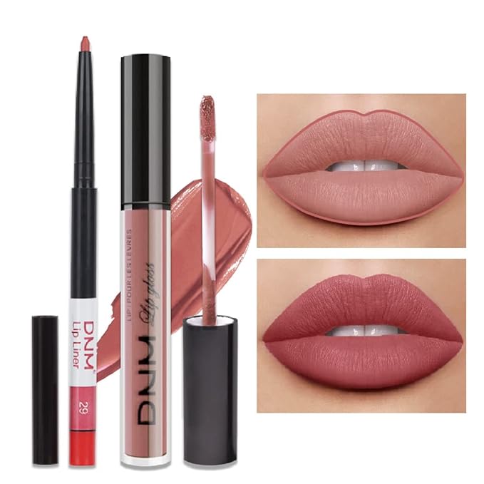 evpct 2Pcs Nude Pink Matte Lip Liner and Lipstick Pencil Makeup Set Brown Liquid Lipstick Lip gloss Stain Set Long Lasting Waterproof labiales mate 24 horas originales matte larga duracion 24 29#