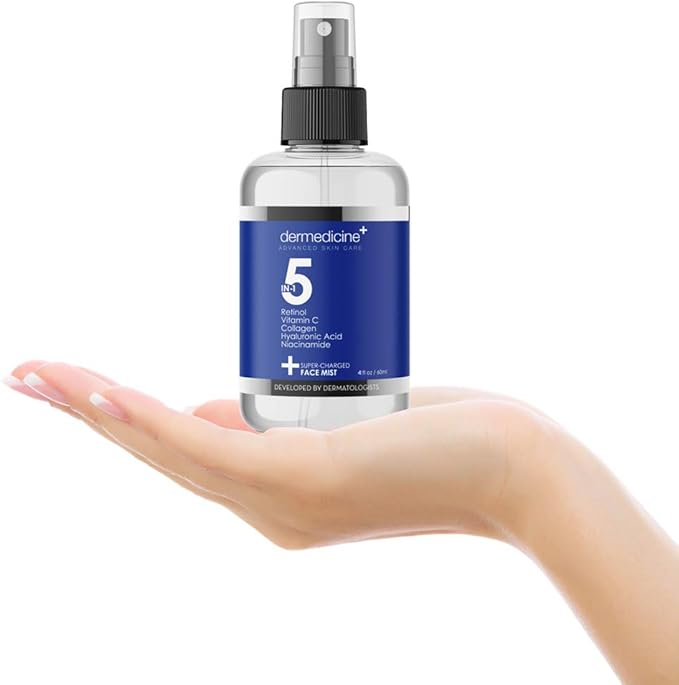 5 in 1 Super Charged Anti-Aging Face Mist w/Retinol, Vitamin C, Collagen, Hyaluronic Acid & Niacinamide | Hydrates, Refreshes & Brightens for a More Glowing Complexion | 4 fl oz, 120 ml