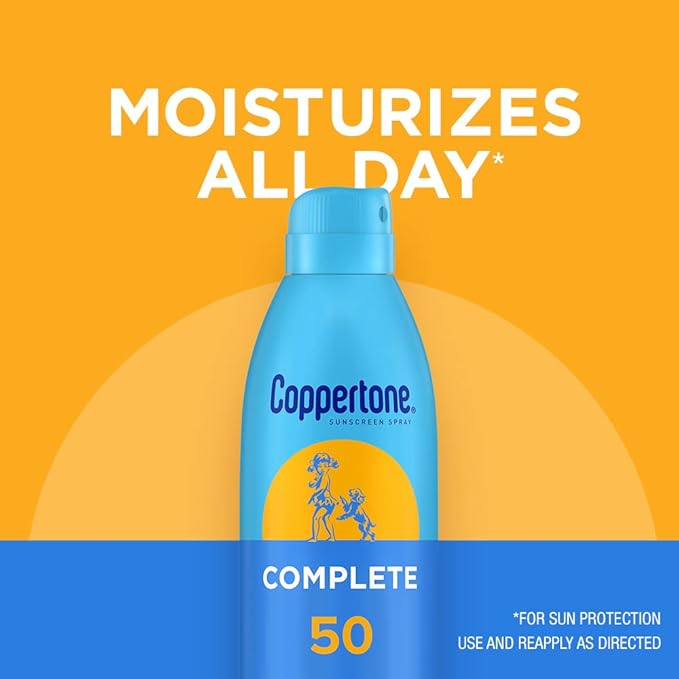 Coppertone Complete Sunscreen Spray SPF 50, Spray Sunscreen for Body, Lightweight, Water Resistant, 5.5 Oz, Pack of 3