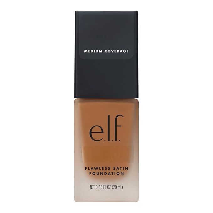 e.l.f. Flawless Satin Foundation, Lightweight & Medium Coverage, Semi-Matte Finish, Vegan & Cruelty-Free, Honey, 0.68 Fl Oz (20mL)