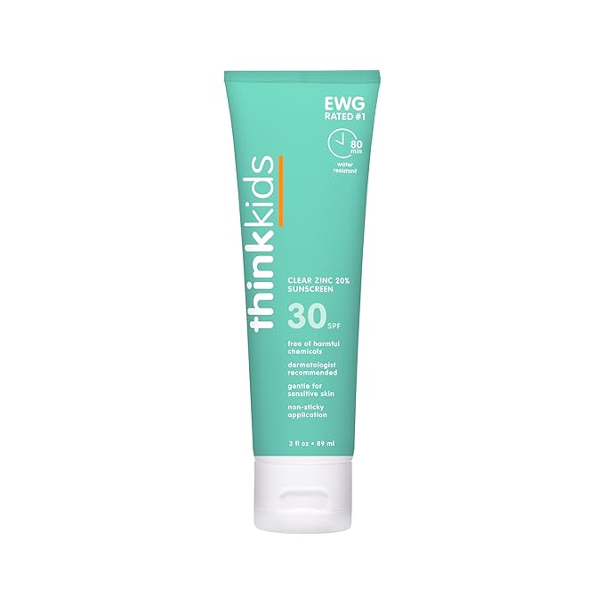 Thinkkids Mineral Sunscreen, SPF 30 Clear Zinc Oxide Sunscreen, 3 Fl Oz, Natural Reef Safe Sunscreen for Kids, Broad Spectrum UVA/UVB Sun Screen