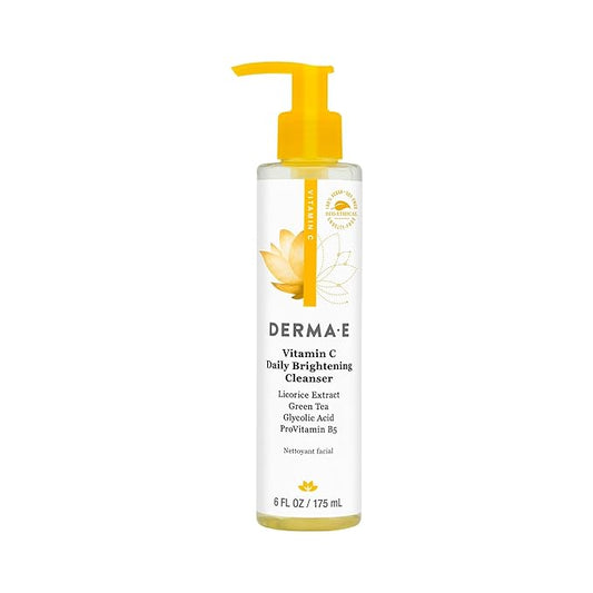 Derma E Vitamin C Cleanser - Daily Brightening & Hydrating Face Wash to Even Out Skin Tone – Moisturizing Face Cleanser for a Radiant Glow, 6 fl oz