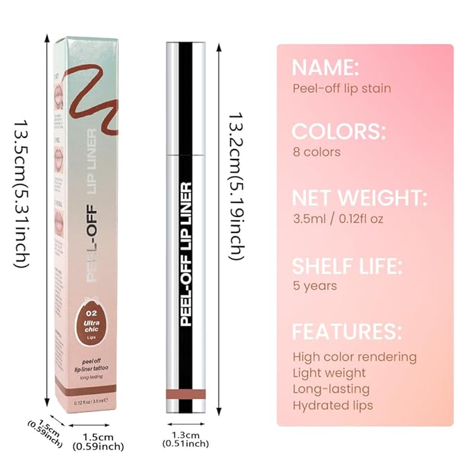 Matte Lip Gloss Stain-Peel Off Lip Liner Tattoo, Brown Lip Tint,Long Lasting Peel Off Lip Stain, Waterproof Transfer-proof Lip Mask Lip Liner Peel Off Lip Gloss,Stayn Lip Makeup. #02