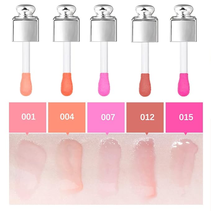 2PCS Hydrating Lip Glow Oil, Lip Oil Gloss Transparent Toot Tinted Nourishing Long Lasting Repairing Lightening Lip Lines (PINK) 0.2 OZ