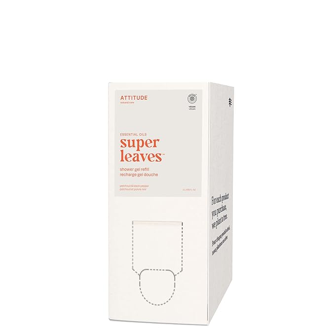 ATTITUDE Body Wash with Essential Oils, EWG Verified Shower Gel, Dermatologically Tested, Plant and Mineral-Based, Vegan Personal Care, Patchouli and Black Pepper, Bulk Refill, 67.62 Fl Oz