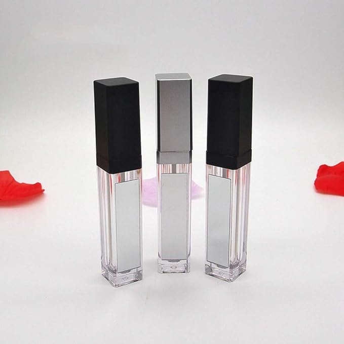 5 Pcs 7.5ml LED Light Lip Glaze Tubes with Mirrors Refillable Lip Gloss Bottles DIY Lip Balm Lipstick Tube Makeup Cosmetic Container for Woman Girl(Black)