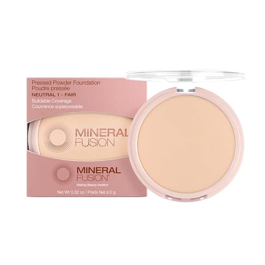 Mineral Fusion Pressed Powder Foundation, Neutral 1 - Fair Skin w/Peachy Undertones, Age Defying Foundation Makeup with Matte Finish, Talc Free Face Powder, Hypoallergenic, Cruelty-Free, 0.32 Oz