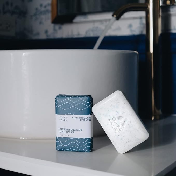 Oars + Alps Superfoliant Exfoliating Men's Bar Soap, Dermatologist Tested and Made with Clean Ingredients, Travel Size, 6 Pack, 6 Oz Each