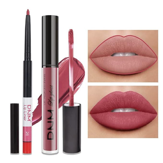 evpct 2Pcs Chestnut Mauve Rose Red Matte Lip Liner and Pencil Colorstay Lipstick Set Long Lasting Lipstick Set 24H and with Lip Liner labiales mate 24 horas originales matte larga duracion 24 28#