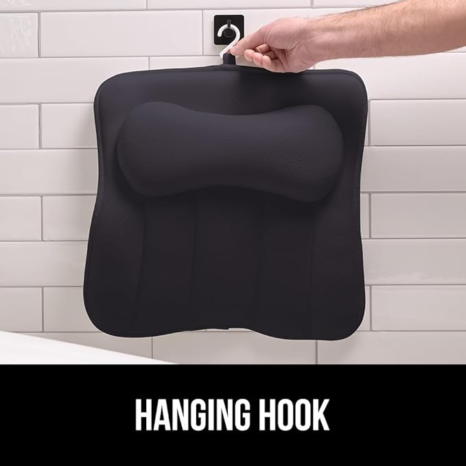 GORILLA GRIP Mesh Bath Pillow for Tub, 6 Powerful Suction Cups, Oversized Headrest with Breathable FlexComfort Technology for Neck, Head, Back Support, Luxury Machine Washable Bathtub Must Haves Black