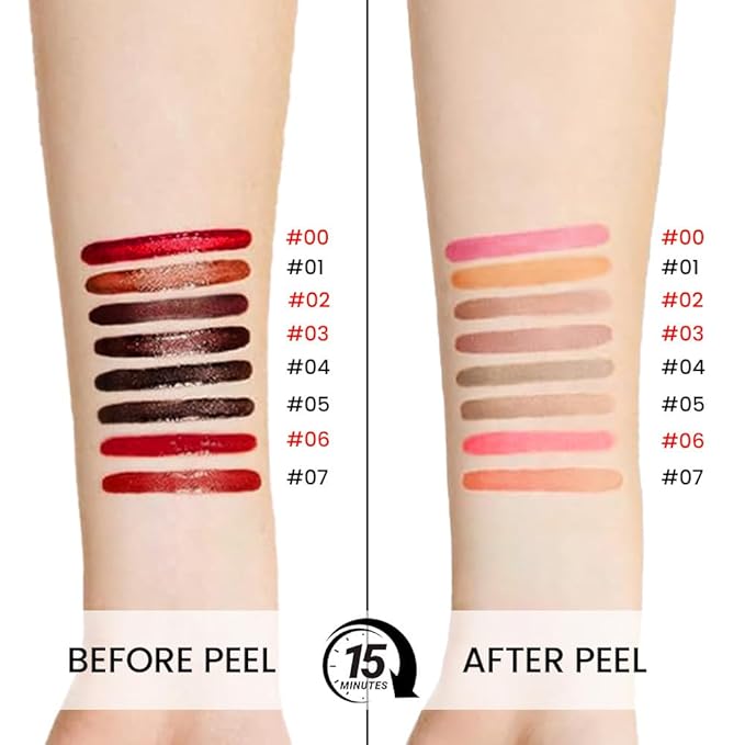 4 Pcs Matte Liquid Lip Stain Peel Off Lip Liner, Long Lasting Lip Tattoo, Waterproof & Transfer-Proof Lip Liner Peel Off Lip Gloss for All Skin Types.#00+#02+#03+#06