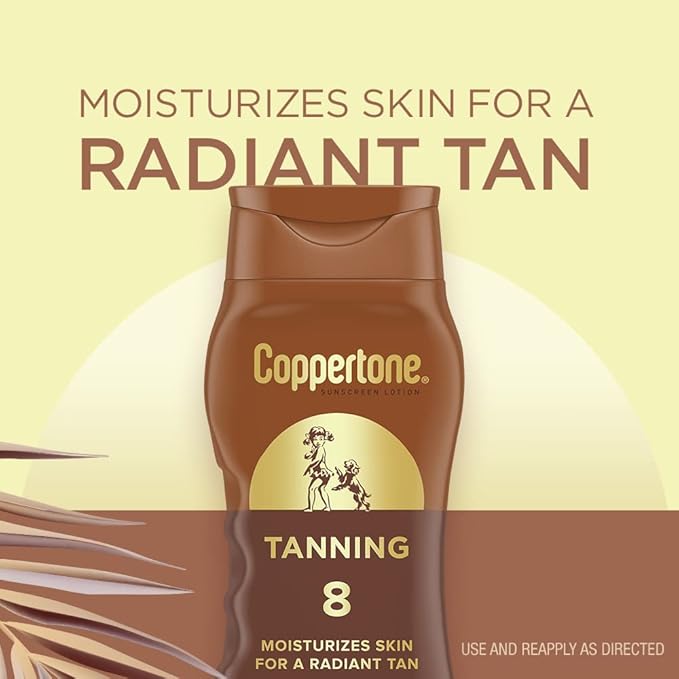 Coppertone Tanning Sunscreen Lotion, Water Resistant Body Sunscreen SPF 8, Broad Spectrum SPF 8 Sunscreen Pack, 8 Fl Oz Bottle, Pack of 2