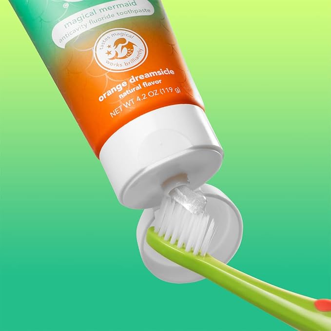 hello Magical Mermaid Kids Toothpaste with Fluoride, Orange Dreamsicle Flavor Toothpaste for Kids, Safe for Ages 2 and Up, Helps Prevent Cavities, Strengthen Enamel, Polish Teeth, 3 Pack, 4.2 Oz Each