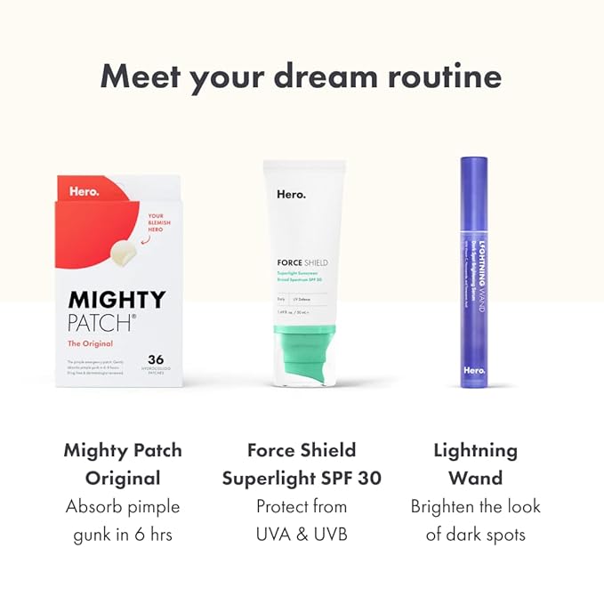 Hero Cosmetics Force Shield Superlight Sunscreen SPF 30 - Everyday SPF 30 for Acne-Prone Skin with Zinc Oxide, Green Surge, and Extremolytes - Fragrance Free and Reef Safe (50 ml)