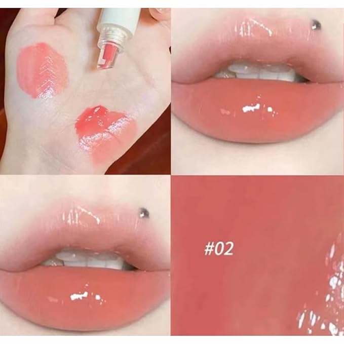Hydrating Jelly Lip Gloss, Long-Lasting Waterproof Non-Stick Cup Lip Glaze Set, Moisturizing Tinted Lip Balm, Mirror-Like Liquid Lipsticks for Brightening and Plumping, K-Beauty (Color 2, One Size)