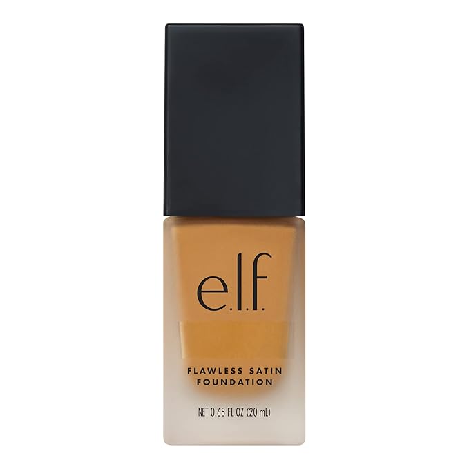 e.l.f. Flawless Satin Foundation, Lightweight & Medium Coverage, Semi-Matte Finish, Vegan & Cruelty-Free, Almond, 0.68 Fl Oz (20mL)