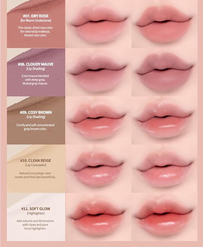 Heart Percent Dote On Mood Lip Pencil, Long-Lasting Creamy Lip Crayon Smooth Color Liner Retractable Lipstick Pencil 0.8g, #15.Mauve Lips