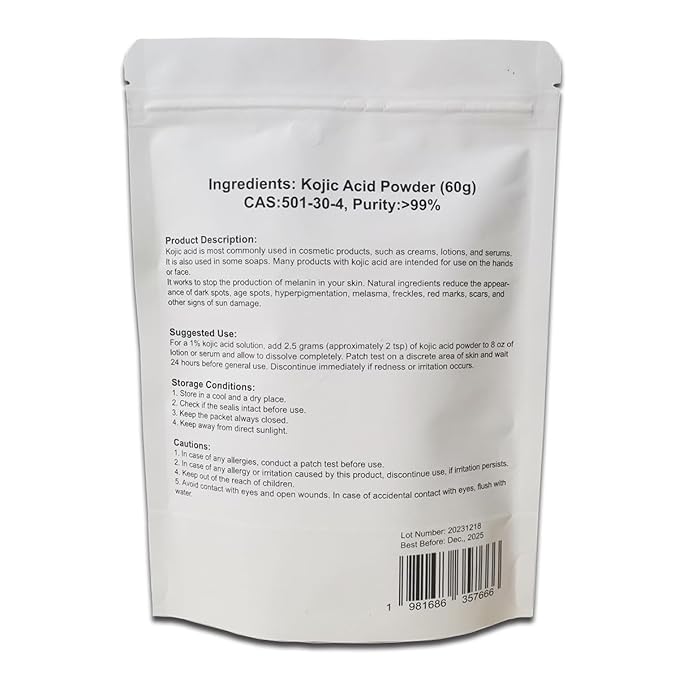 MAYKER Pure Kojic Acid Powder (60gram), Skin Whitening Soaps, Creams 2.1oz