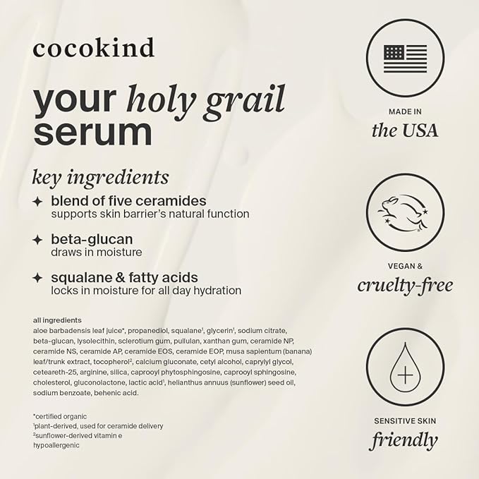 Cocokind Ceramide Barrier Serum, Hydrating Serum to Reduce Dryness, All Skin Types including Sensitive Skin, Fragrance Free, Cruelty Free, Jumbo Bottle, 2oz