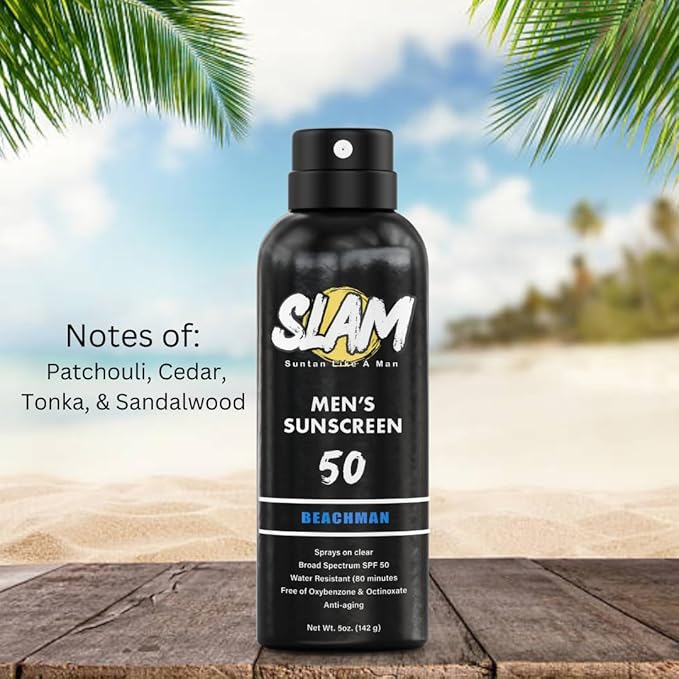 SLAM WoodsMan & BeachMan Bundle - Men's Scented Sunscreen, Sunscreen Spray, Water Resistant Sunscreen, Paraben Free, Broad Spectrum UVA/UVB Sunscreen (Large, 30, Sun Protection Factor (SPF))