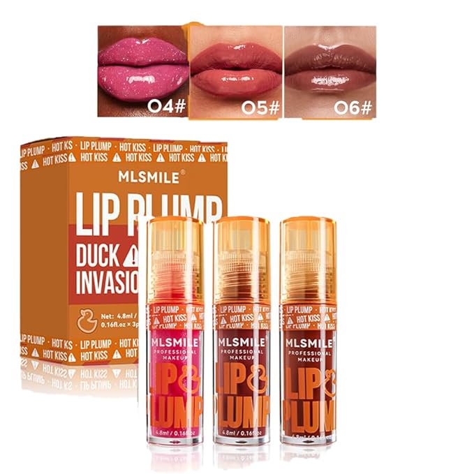 3 Colors Duck Lip Plumper Gloss, Glitter Shine Primer Lip Tint Korean Clear Plumping Lip Gloss, High Pigment No Sticky Lip Gloss, Lip Plumper Gloss Make Lips Fuller(Set B)
