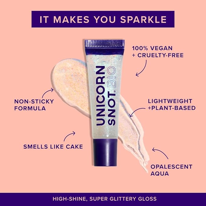 UNICORN SNOT Glitter Lip Gloss - Sparkly Lip Shine - Stocking Stuffers for Women, Gifts for Teen Girls - Vegan & Cruelty-Free Non-Sticky Formula Gloss Glitter Makeup - Opalescent Aqua (Galaxy)