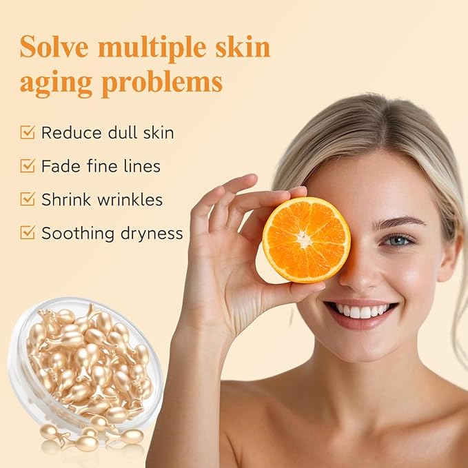 HKH Vitamin C Super Serum for Face - Anti Aging Vitamin E Facial Serum Capsules with Niacinamide, Vit C Serum Oil for Women, Even Skin Tone, Reduce Wrinkles, Moisturise, Travel Friendly (38 Capsules)