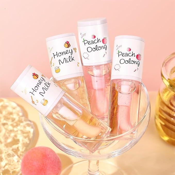 4PCS Hydrating Clear Lip Oil,Jelly Honey Lip Gloss Oil,Korean Big Brush Lip Oil,Long-lasting Moisturizing Nourishing Lip Balm,Plumping Lip Fresh Texture Clear Lip Gloss,Makeup Lip Care Tools