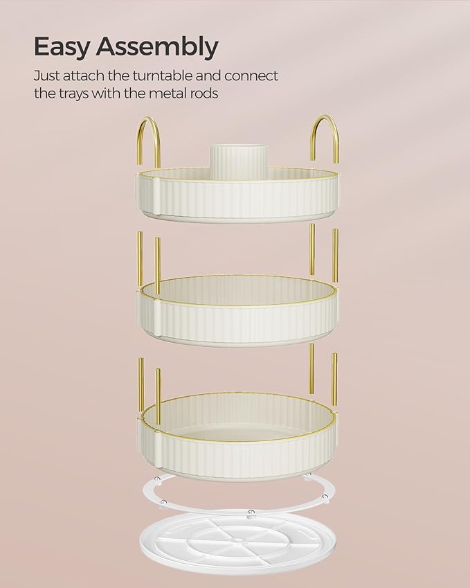 SONGMICS Makeup Organizer, 3-Tier Round Rotating Skincare Organizer Countertop, Customizable, Toiletries Vanity Organizer, Lazy Susan, Gift, Cloud White UJKA011W01