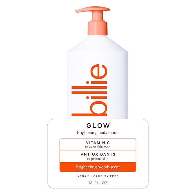 Billie Glow Brightening Women's Body Lotion, Citrus Woods Scent, With Vitamin C, 18 fl oz