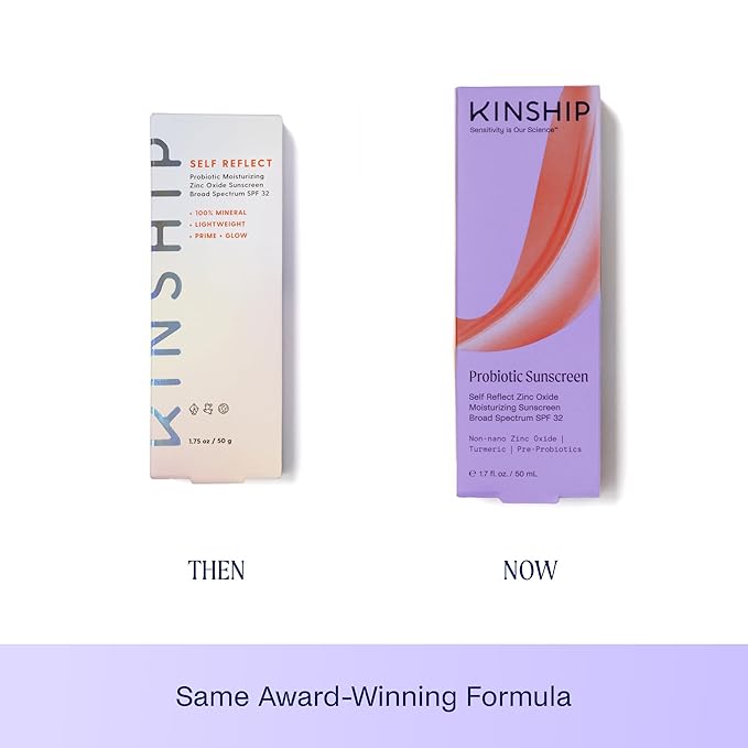 Kinship Self Reflect Probiotic Moisturizing Sunscreen SPF 32 - For Face & Body - Lightweight 100% Mineral SPF for Sensitive Skin - Sheer Zinc Oxide Sunblock - Clean & Reef Safe - Vegan