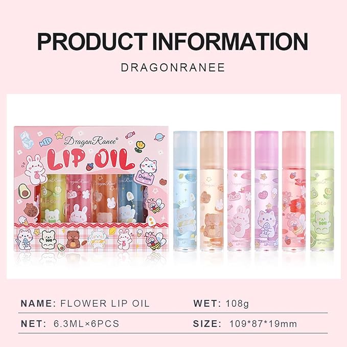 6 Pcs Roll-on Lip Gloss Set, Clear Lip Gloss Crystal Jelly Liquid Lipstick, Plumping Lip Oil Moisturizing Hydrating Non-Sticky, Nice Gift for Women Girl