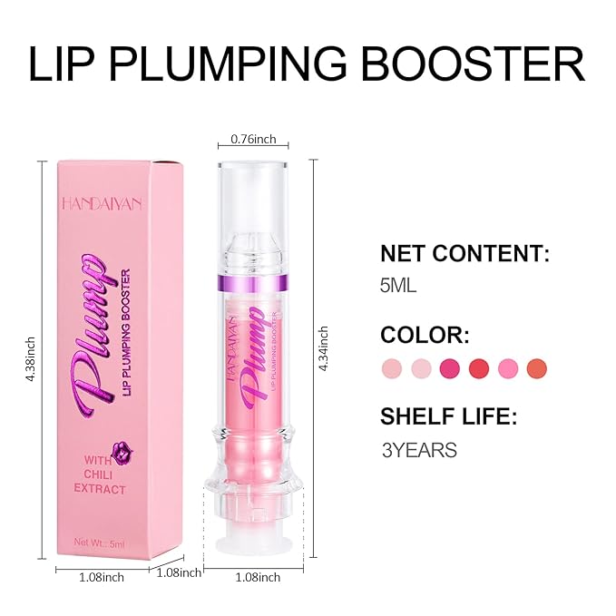 Erinde Lip Plumper Gloss, Natural Spicy Lip Plumping Booster Lip Plumping Oil, Ultra-Hydrating & Nourishing Plump Lip Plumper, Glossy Finish Fuller Lip Plumping Lip Gloss for Women Girls, 04#