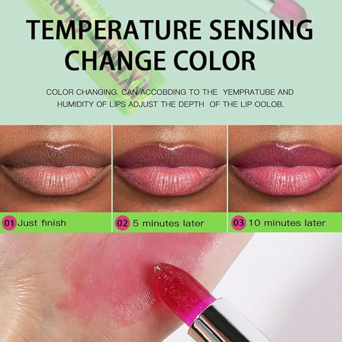3 PCS Jelly Crystal Vera Lipstick,Magic Temperature Tinted Lip Balm,Plumping Glimmer Color Changing Lip Oil,Long Lasting Nourishing Lip Glow Oil Non-sticky Fresh Texture Lip Gloss Lip Balm