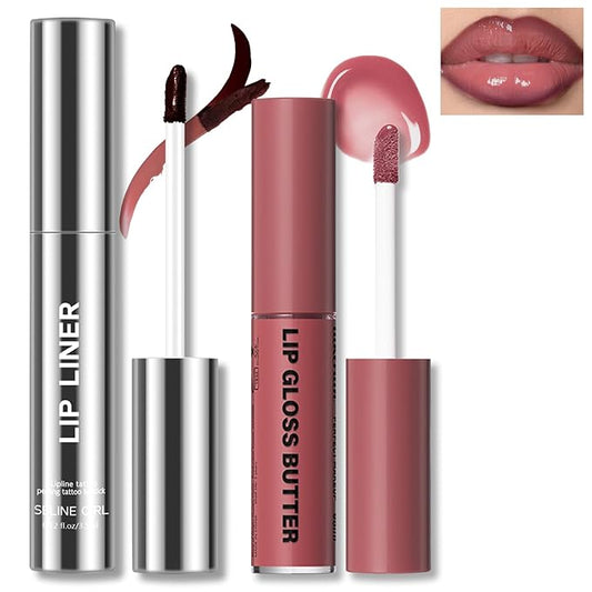 Peel Off Lip Liner Stain Tattoo, Long Lasting Waterproof Lip Stain Peel off, Tattoo Pink Lip Liner and Lip Gloss Combo, Non-Stick Cup Nourishing Lip Gloss Set Lipstick Makeup